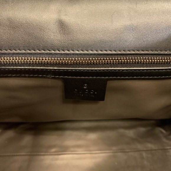 GUCCI BLACK CROCODILE LEATHER TOP HANDLE GG MARMONT MEDIUM BAG - Picture 11 of 16